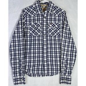 Hollister Mens Pearl Snap Western Shirt Size Small Plaid Long Sleeve Surfer Cut
